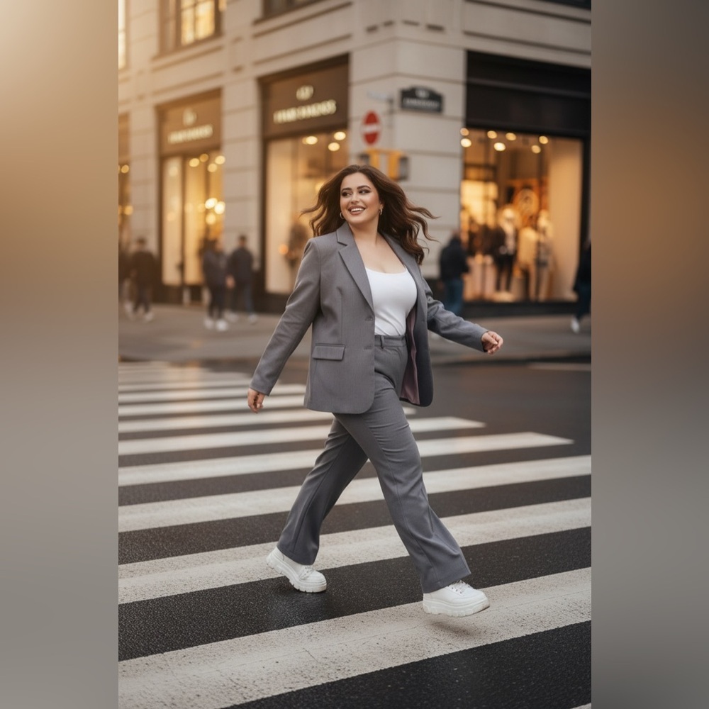 Anne Klein Gray Blazer and Trousers Set